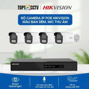 Bộ Camera Giám Sát IP POE Hikvision 4 Kênh 2.0MP Full HD Có Màu Ban Đêm Tích Hợp Mic Thu Âm