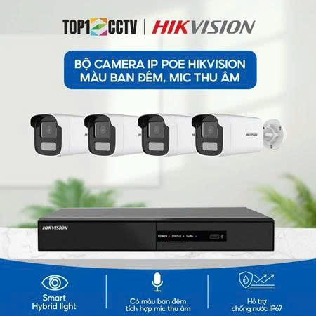 Bộ Camera Giám Sát IP POE Hikvision 4 Kênh 2.0MP Full HD Có Màu Ban Đêm Tích Hợp Mic Thu Âm