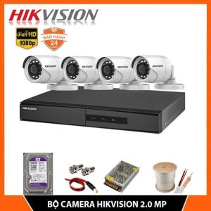 Trọn Bộ 4 Camera Hikvision 2MP Full 1080P - Hàng chính hãng (Đủ phụ kiện lắp đặt)