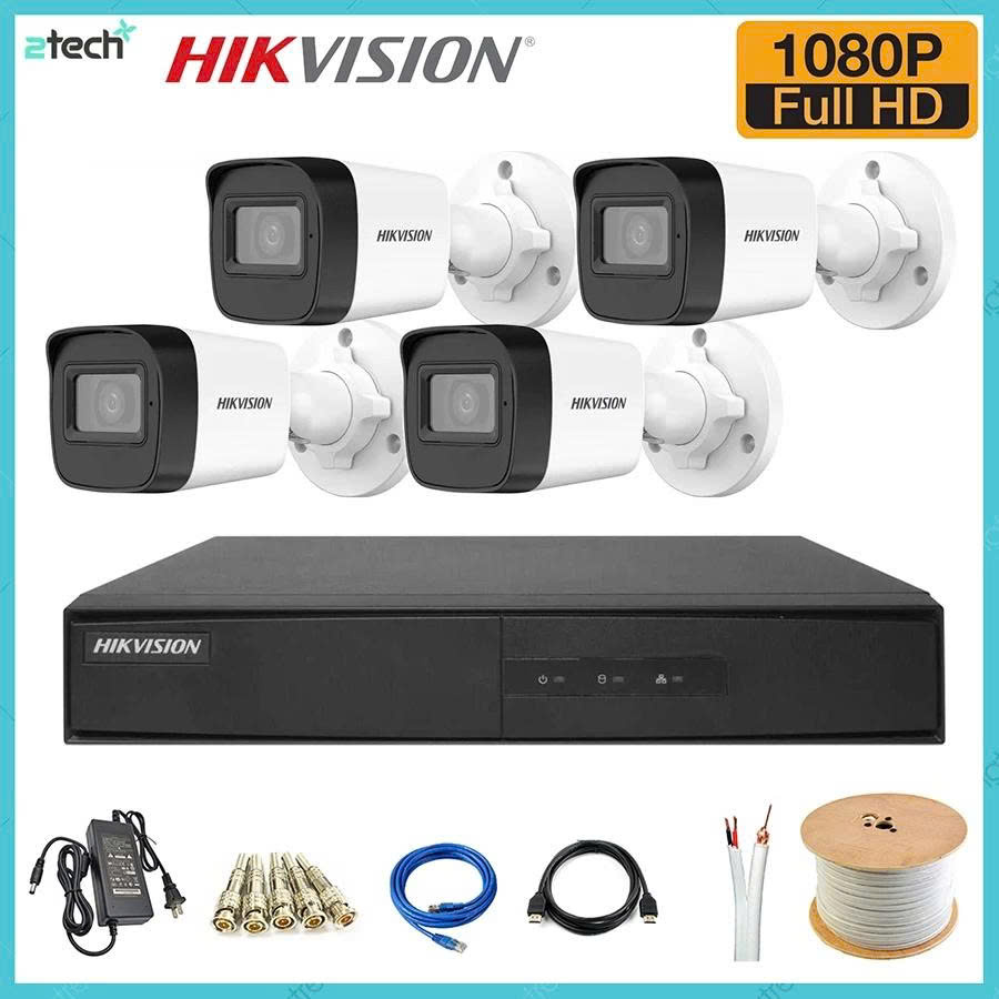 Trọn Bộ 4 Camera Hikvision 2MP Full HD Trọn Bộ Đầy Đủ Phụ Kiện Lắp Đặt