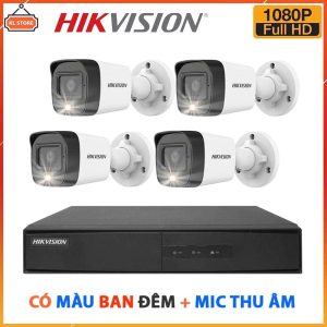 Trọn Bộ 4 Camera Quan Sát Hikvision 2.0MP 1080P Quay Ban Đêm Có Màu Tích Hợp Mic Thu Âm