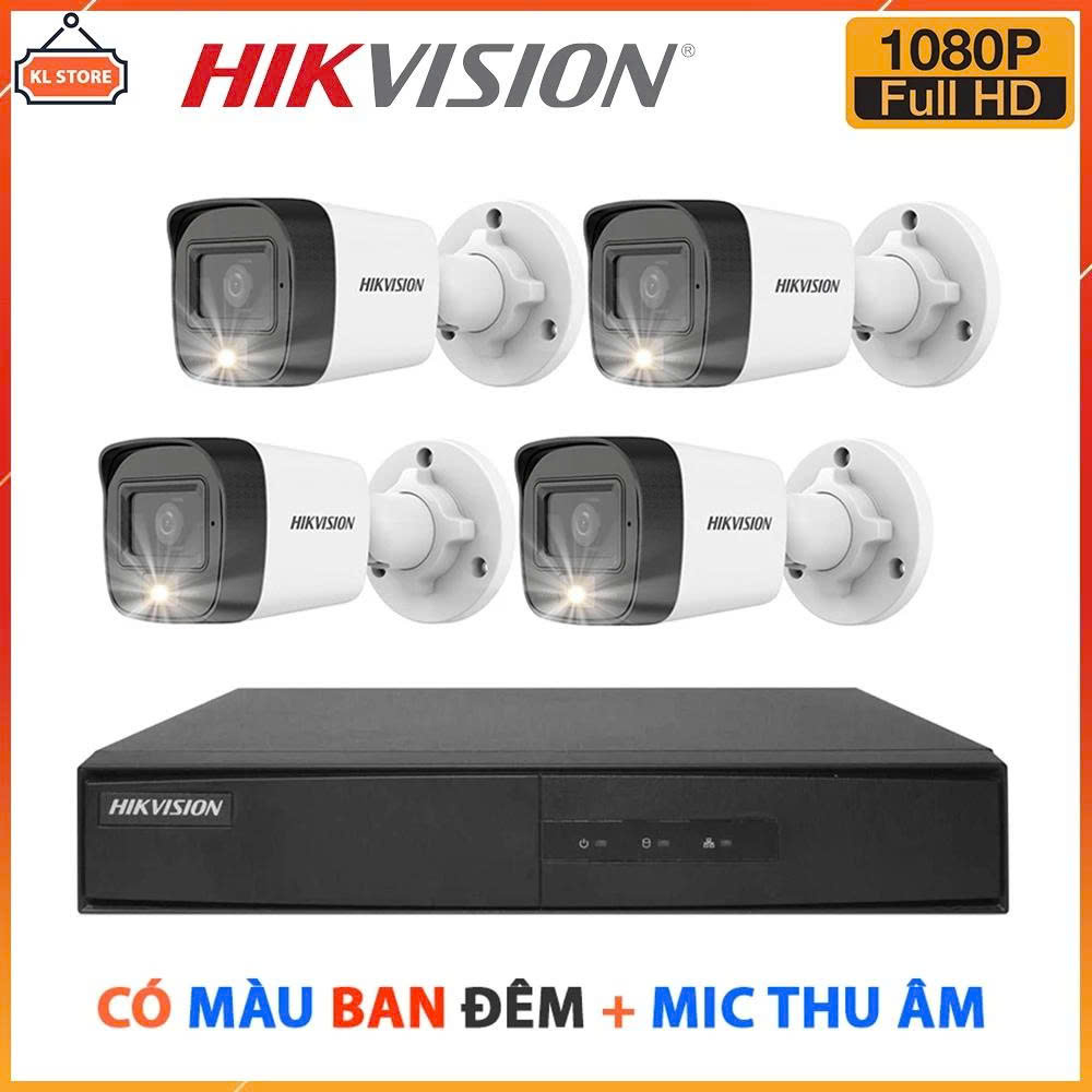 Trọn Bộ 4 Camera Quan Sát Hikvision 2.0MP 1080P Quay Ban Đêm Có Màu Tích Hợp Mic Thu Âm