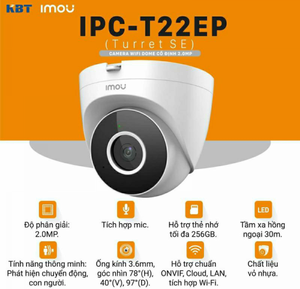 Camera IP Wifi Dome 2MP IMOU IPC-T22EP