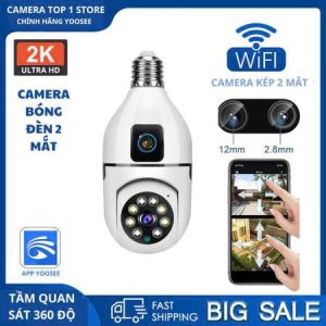 Camera 2 mắt quan sát wifi bóng đèn Yoosee đàm thoại 2 chiều có màu ban đêm